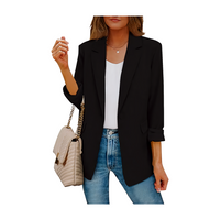 Women's Open Front Office Work Business Casual Lightweight Summer Crop Suit Blazer