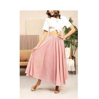 Women's Bohemian Elastic Waist A Line Long Maxi Cotton Linen  Long Maxi Skirt