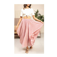 Women's Bohemian Elastic Waist A Line Long Maxi Cotton Linen  Long Maxi Skirt