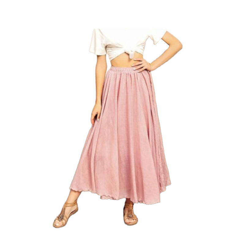 Women's Bohemian Elastic Waist A Line Long Maxi Cotton Linen  Long Maxi Skirt