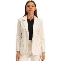 Women's Notched Lapel Double Breasted Long Sleeve Work Office Suit Blazer Jacket