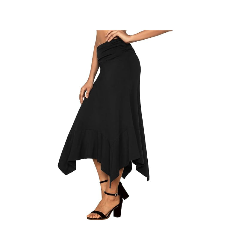 Women's Flowy Handkerchief Hemline Midi Skirt
