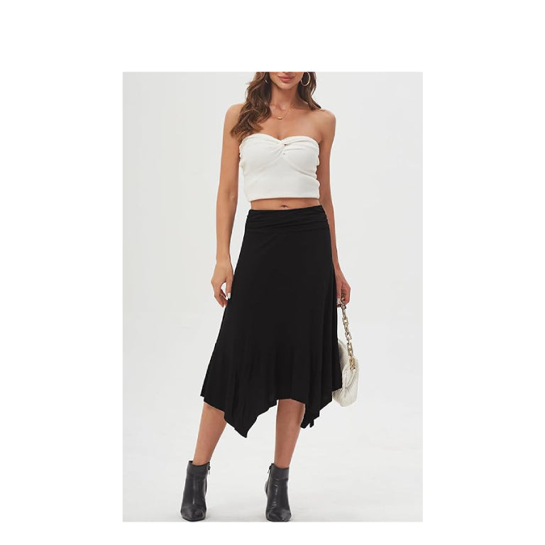 Women's Flowy Handkerchief Hemline Midi Skirt