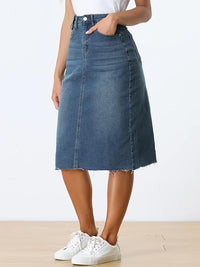 Women's casual high-waisted jeans skirt Denim Skirt for Women Casual A-Line Denim Maxi Skirt Stretch High Waisted Jean Skirt with Pocket Blue