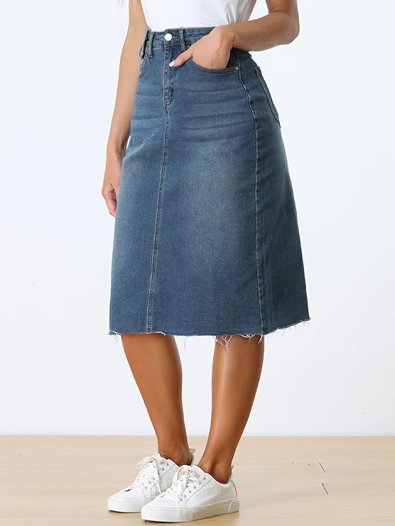 Women's casual high-waisted jeans skirt Denim Skirt for Women Casual A-Line Denim Maxi Skirt Stretch High Waisted Jean Skirt with Pocket Blue