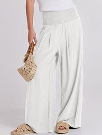 Women Linen Palazzo Pants 2024 Summer Wide Leg Elastic High Waist Casual Loose Beach Travel Lounge Pants with Pockets