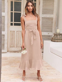 Square Neck Ruffle Split Midi Formal Dress wedding guest dresses