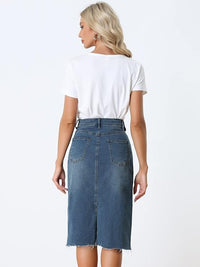 Women's casual high-waisted jeans skirt Denim Skirt for Women Casual A-Line Denim Maxi Skirt Stretch High Waisted Jean Skirt with Pocket Blue