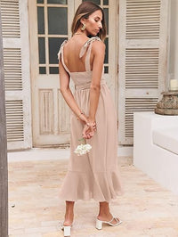 Square Neck Ruffle Split Midi Formal Dress wedding guest dresses