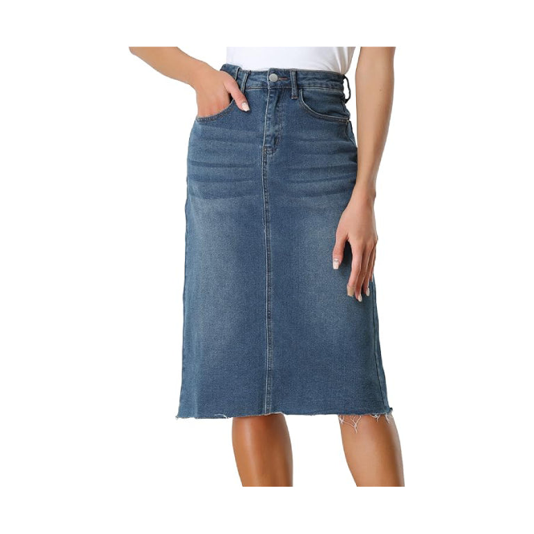 Denim Skirt for Women Casual A-Line Denim Maxi Skirt Stretch High Waisted Jean Skirt with Pocket Blue