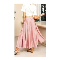 Women's Bohemian Elastic Waist A Line Long Maxi Cotton Linen  Long Maxi Skirt
