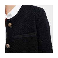 Women's Long Sleeve Cropped Tweed Jacket with Pocket Elegant Slim Fit Work Office Business Short Tweed Blazer