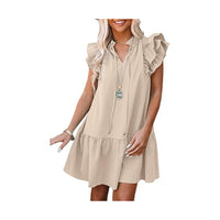 Women Summer V-Neck Drawstring Ruffle   Dress summer dress