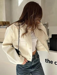 Womens Bomber Jacket Fashion Short Cropped Jacket Casual Jackets for Women Varsity Jacket with Pockets Spring Fall