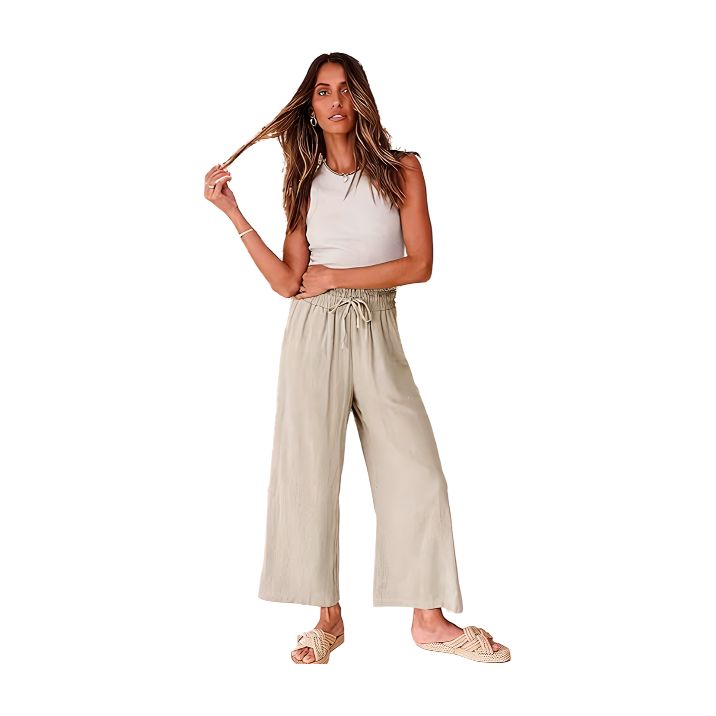 Women Linen Pants Casual Loose High Waist Boho Wide Leg Cropped Palazzo Beach Pants Summer Outfits 2024 Trendy