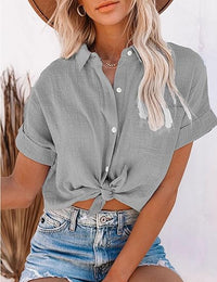 Cotton Button Down Shirt Casual Long Sleeve Loose Fit Collared Linen Work Blouse