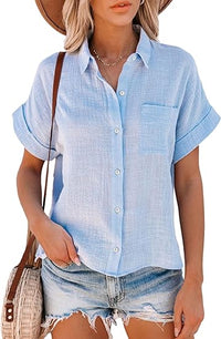 Cotton Button Down Shirt Casual Long Sleeve Loose Fit Collared Linen Work Blouse