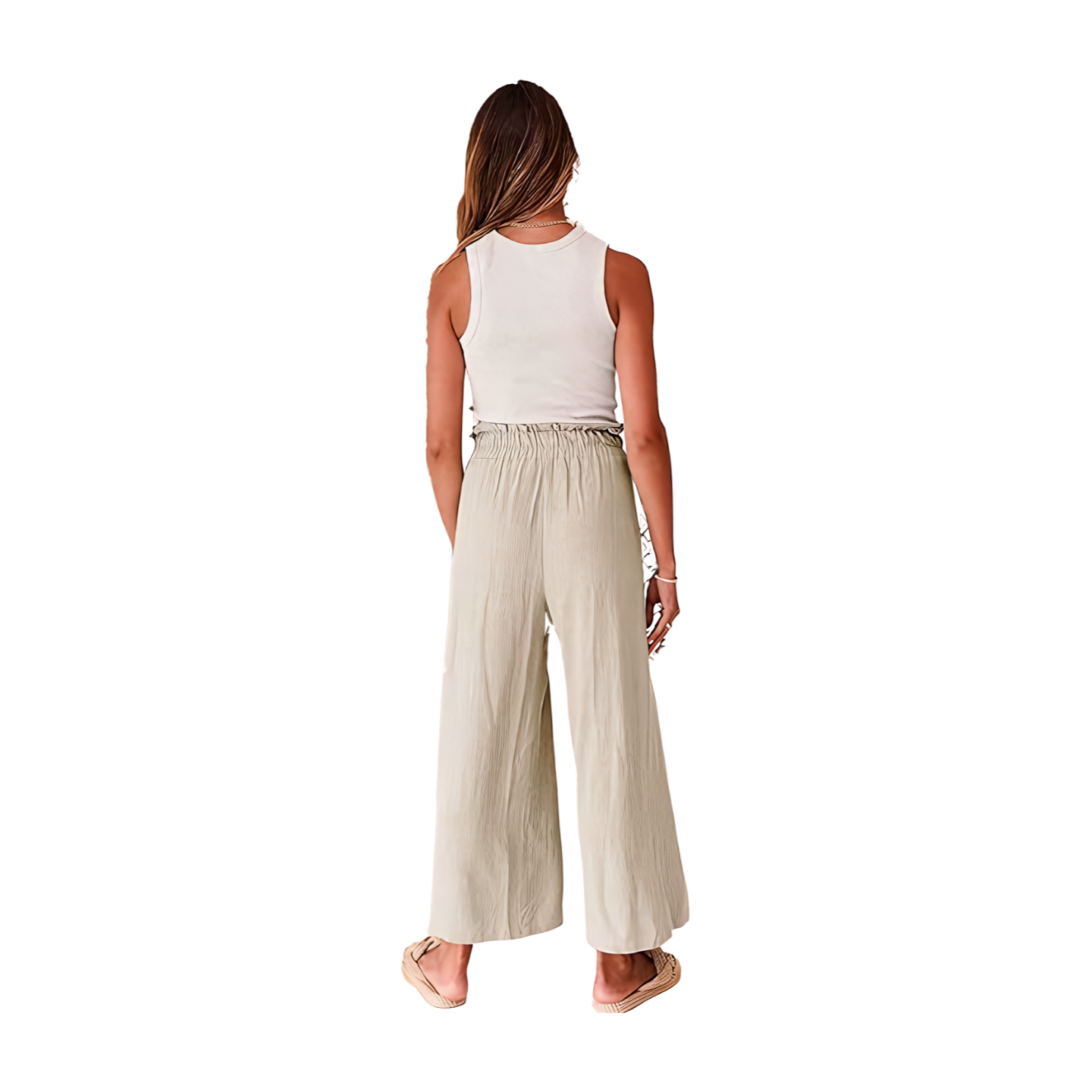 Women Linen Pants Casual Loose High Waist Boho Wide Leg Cropped Palazzo Beach Pants Summer Outfits 2024 Trendy