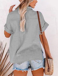 Cotton Button Down Shirt Casual Long Sleeve Loose Fit Collared Linen Work Blouse