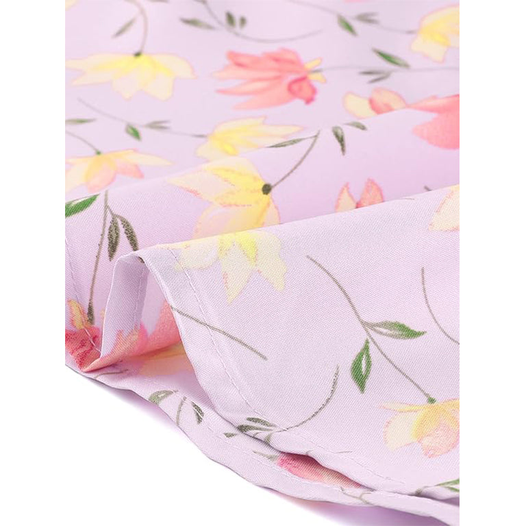 Women's Printed Half Placket Above Knee Sleeveless Belted Dress