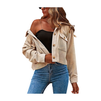 Women's Fashion Cropped Shacket Button Down Corduroy Shacket Jackets Casual Plaid Long Sleeve Crop Shirts Jackets Tops