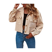 Women's Fashion Cropped Shacket Button Down Corduroy Shacket Jackets Casual Plaid Long Sleeve Crop Shirts Jackets Tops