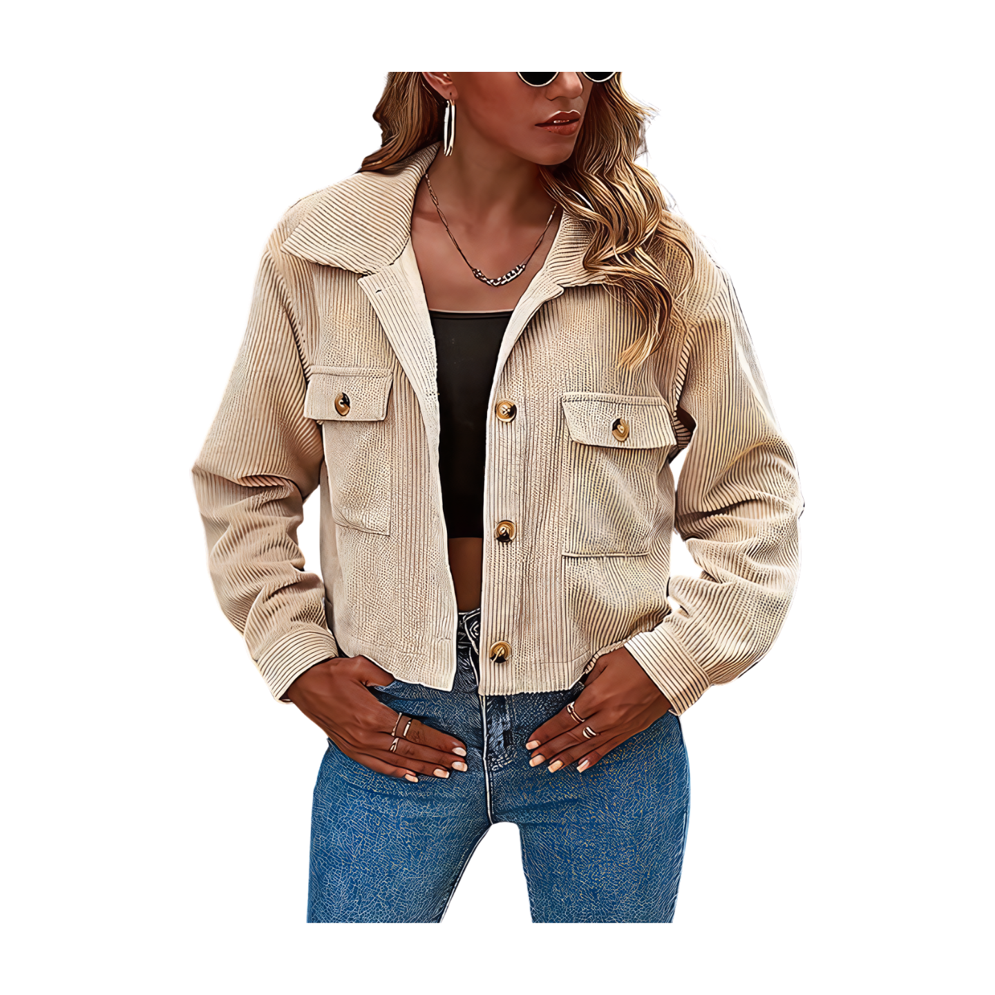 Women's Fashion Cropped Shacket Button Down Corduroy Shacket Jackets Casual Plaid Long Sleeve Crop Shirts Jackets Tops