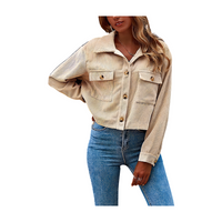 Women's Fashion Cropped Shacket Button Down Corduroy Shacket Jackets Casual Plaid Long Sleeve Crop Shirts Jackets Tops