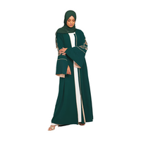 FLORAL EMBELLISHED CONTRAST CUFF OPEN ABAYA - EMERALD GREEN