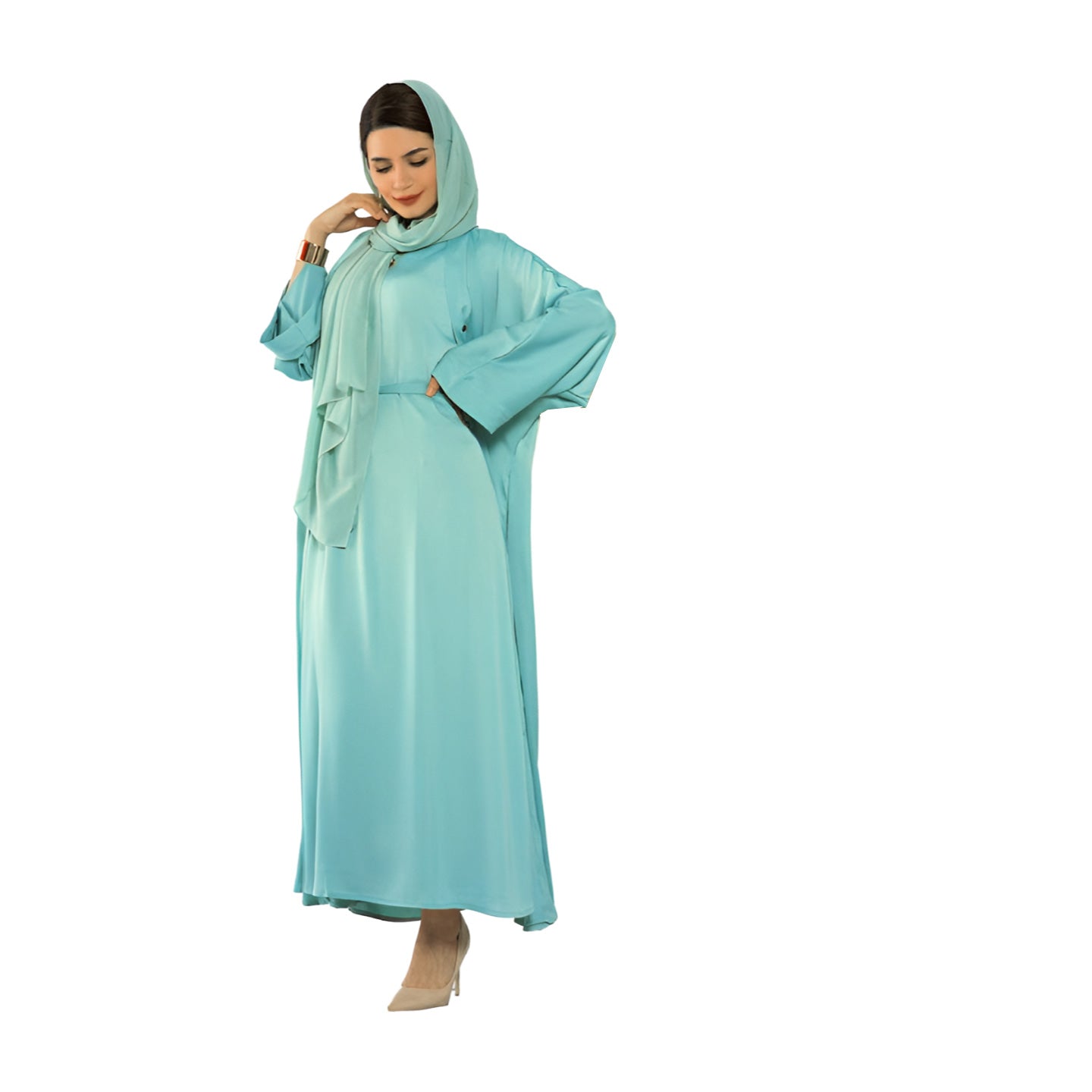 Abaya Set 2 Piece Matching Muslim Solid Kimono Abayas for Women