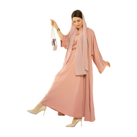 Abaya Set 2 Piece Matching Muslim Solid Kimono Abayas for Women