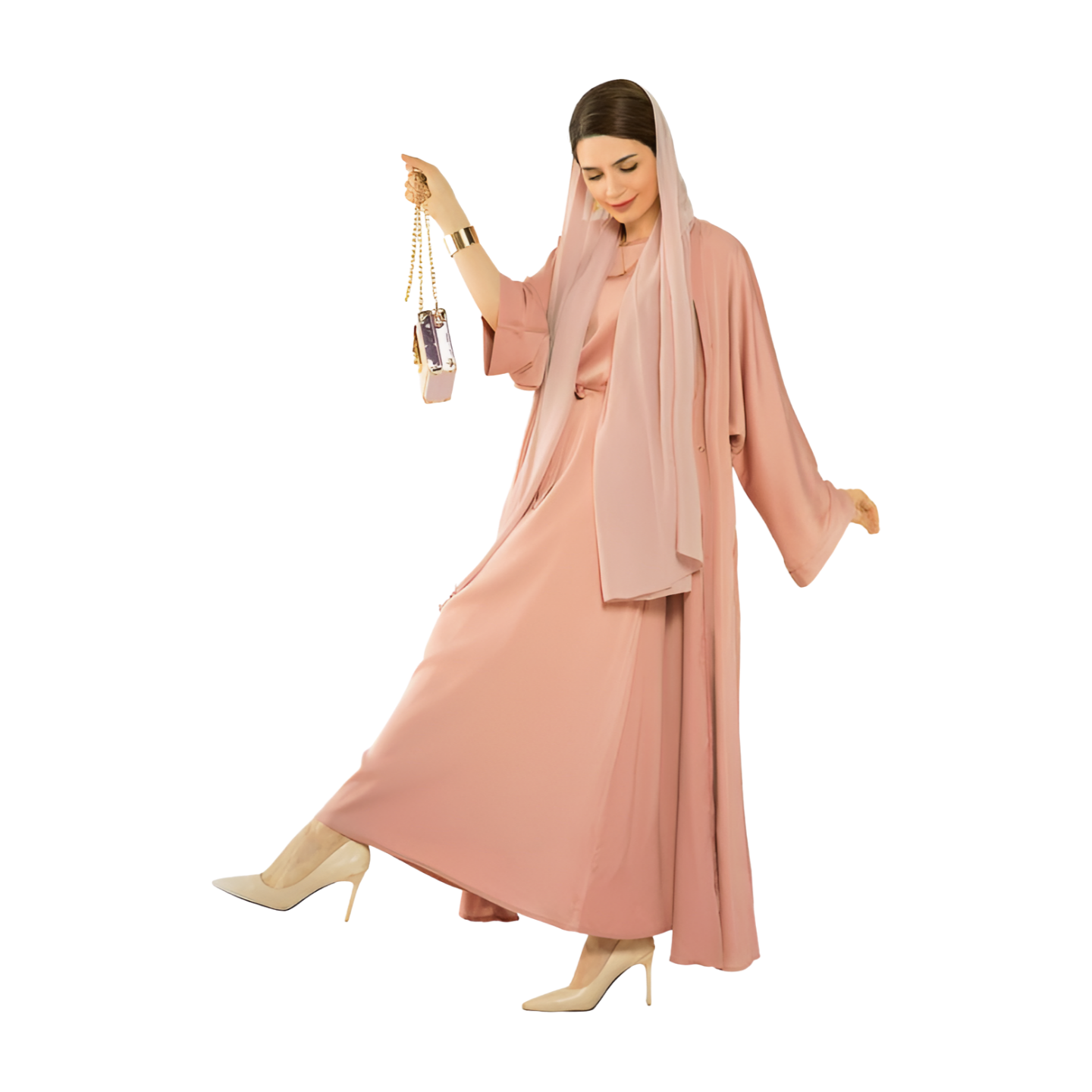 Abaya Set 2 Piece Matching Muslim Solid Kimono Abayas for Women