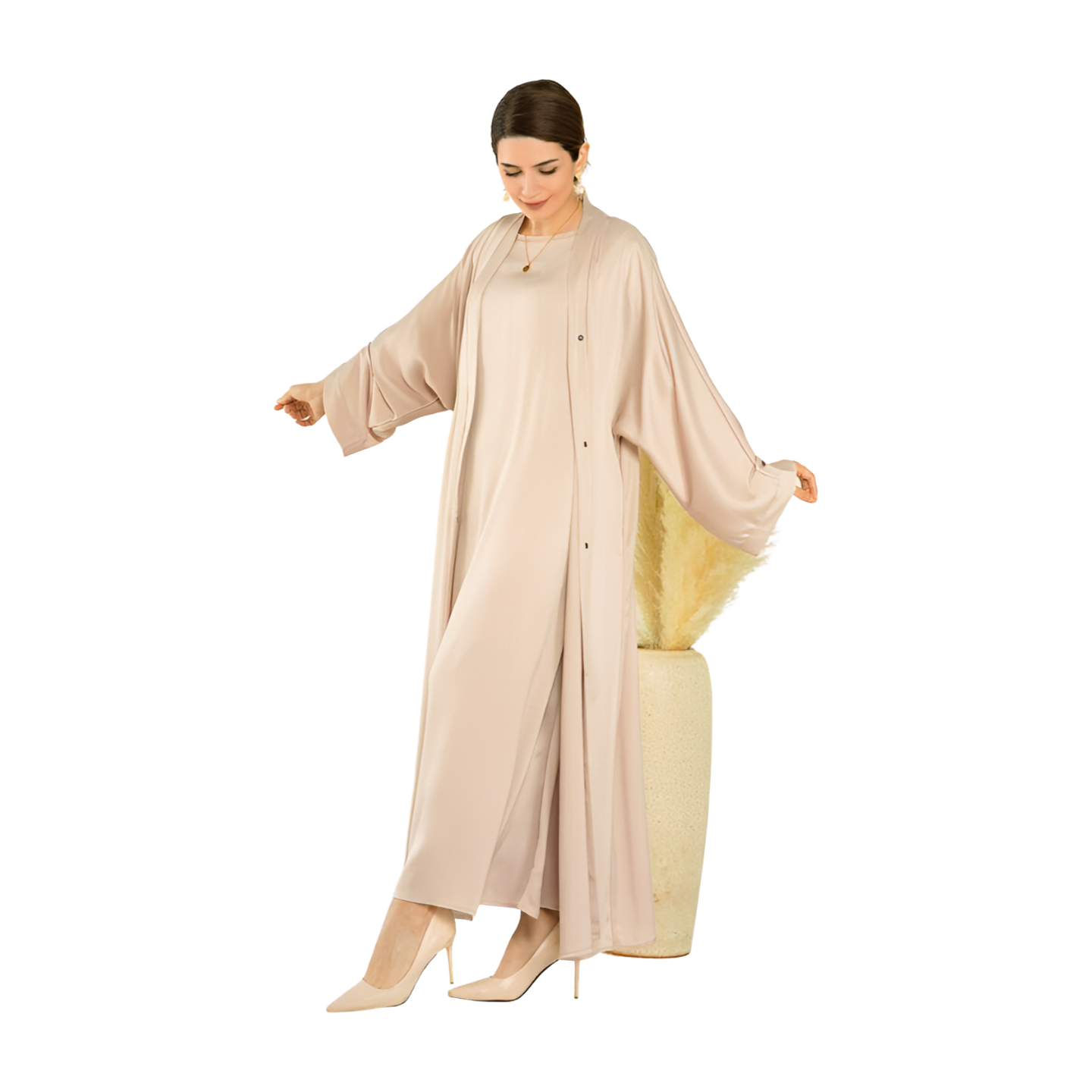 Abaya Set 2 Piece Matching Muslim Solid Kimono Abayas for Women
