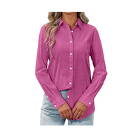 Womens Button Down Shirts Cotton Dress Shirts Long Sleeve Blouses V Neck Solid Casual Tunics Tops with Pockets