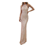 Women's Formal Halter Sequin Tassel Bodycon Maxi Prom Dress, Elegant Mermaid Evening Gown