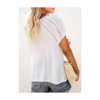 Lace Crochet Eyelet Tops Short Sleeve Casual Shirts