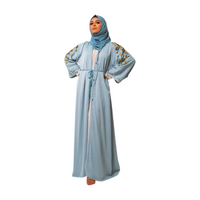 Blue Embroidery Open Abaya with Tie