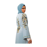 Blue Embroidery Open Abaya with Tie