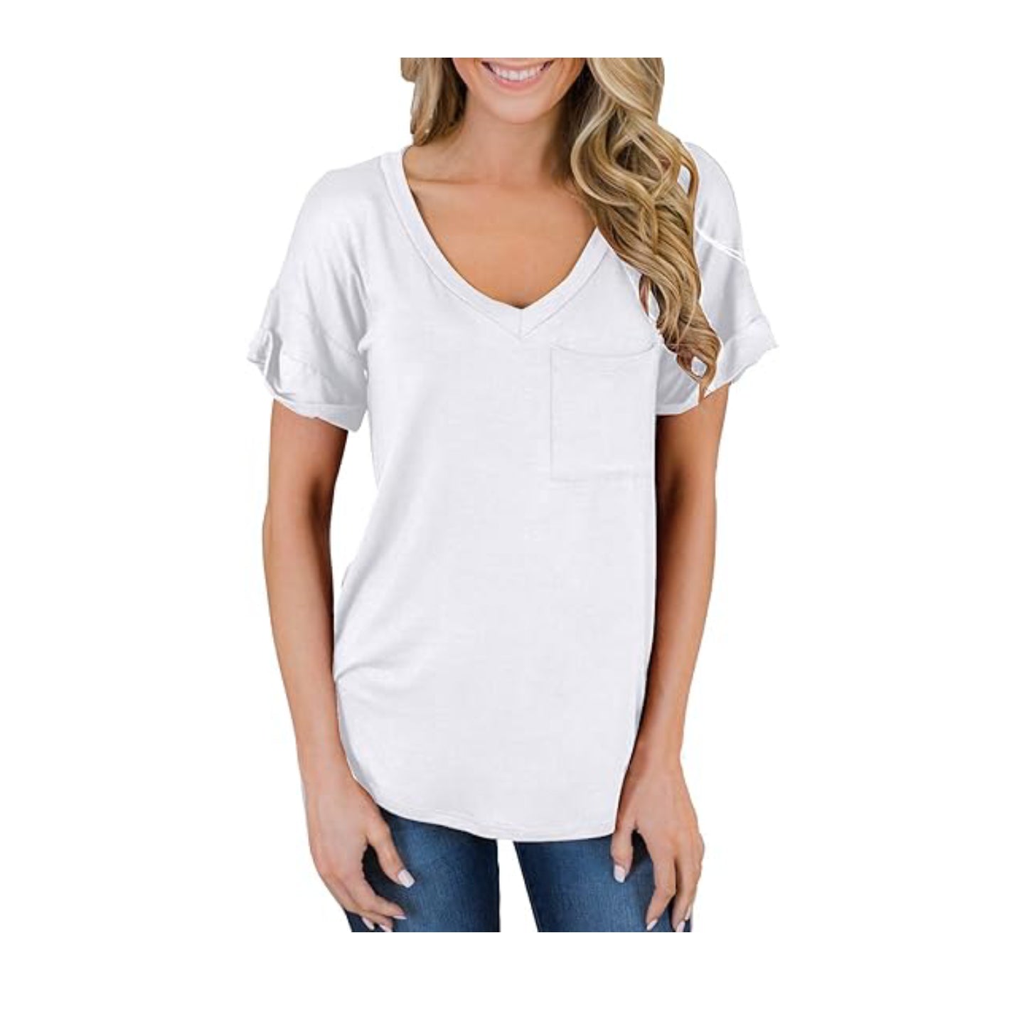 Short Sleeve V-Neck Shirts Loose Casual Tee T-Shirtshirt supplier