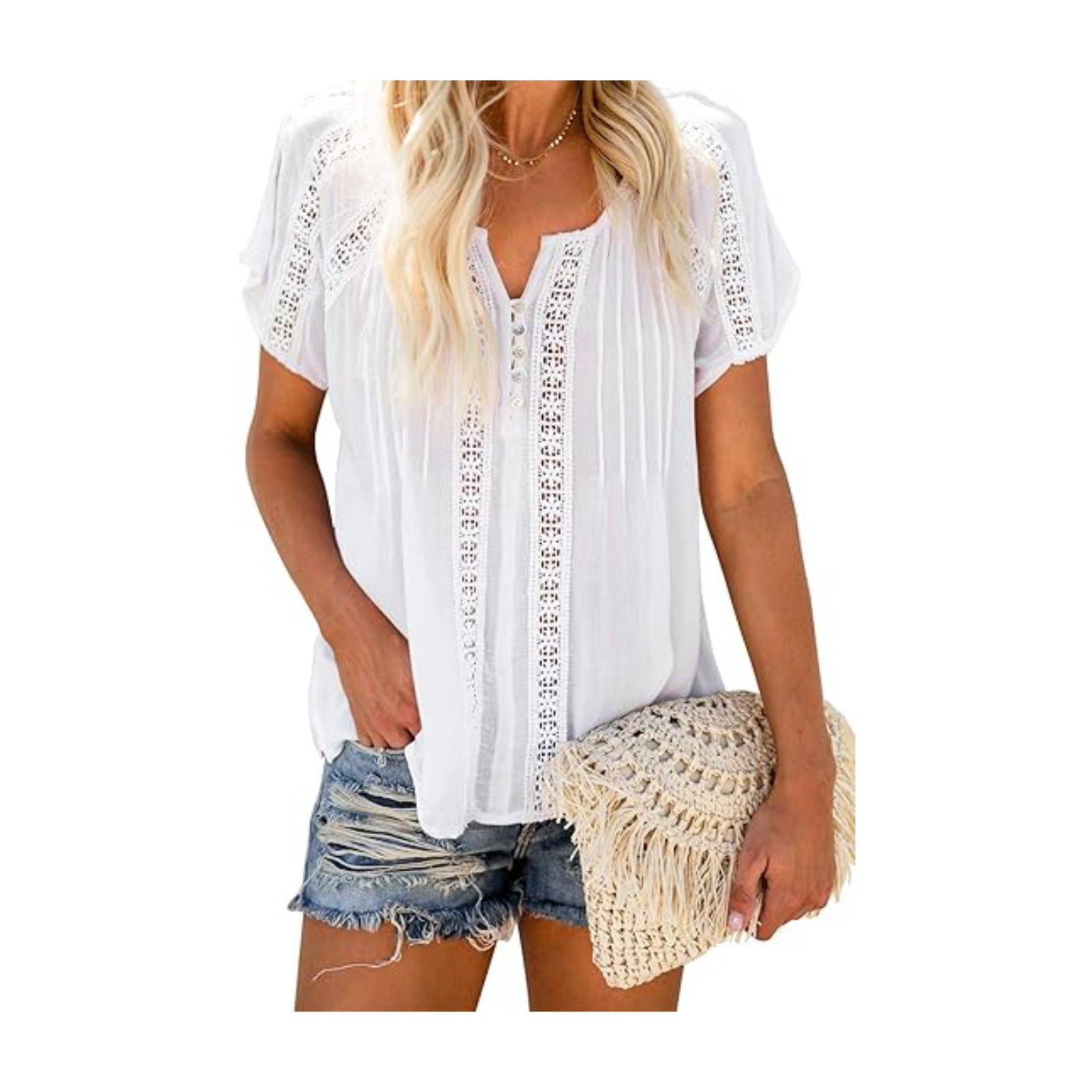 Lace Crochet Eyelet Tops Short Sleeve Casual Shirts