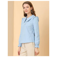 Women's Button Up Shirt Business Casual Career Peter Pan Collar Long Bishop Sleeve Blouse