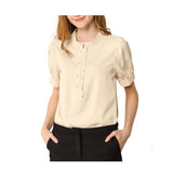 Women's  Top Puff Sleeve Half Placket Ruffled Shirt Women's Vintage Office Blouse