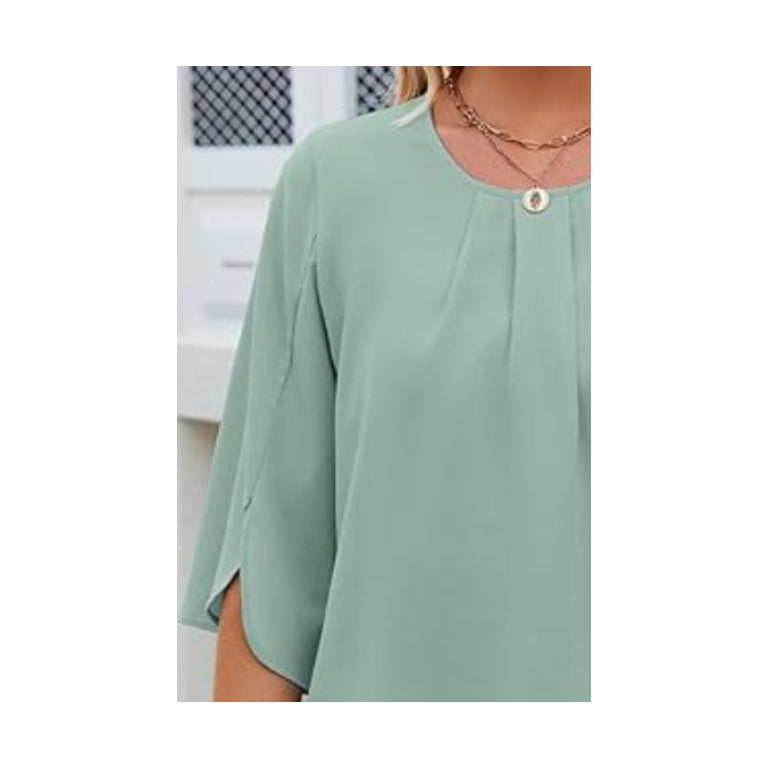 Womens Summer Chiffon Blouses 3/4 Sleeve V Neck Casual Loose Work Tops for Leggings 2024 Flowy Dressy Tshirts