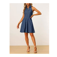 Denim Dresses for Women's Halter Neck Button Down Shirt Dress