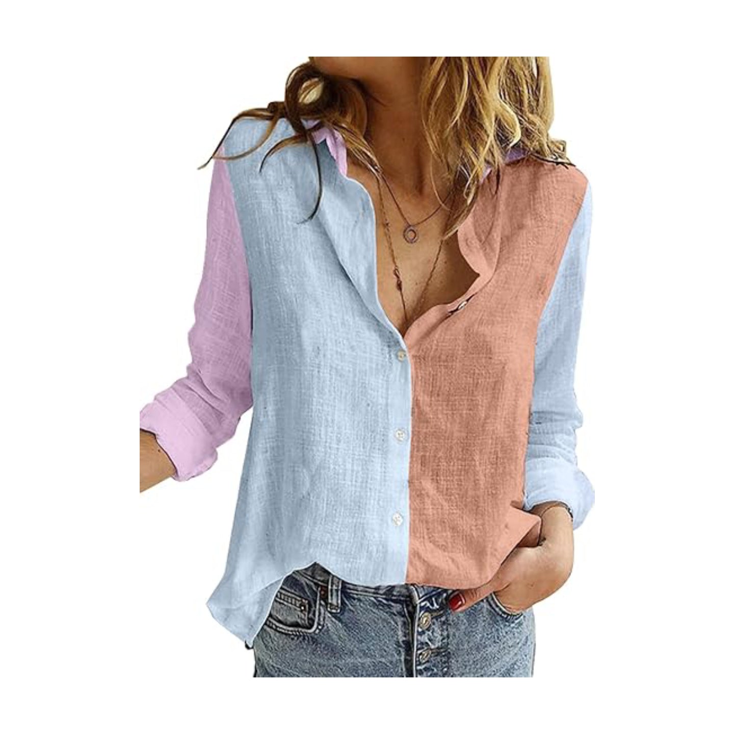 Womens Button Down Cotton Linen Shirts V Neck Roll Up Short Sleeve Blouses Loose Collared Shirt Summer Casual Tops