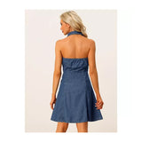 Denim Dresses for Women's Halter Neck Button Down Shirt Dress