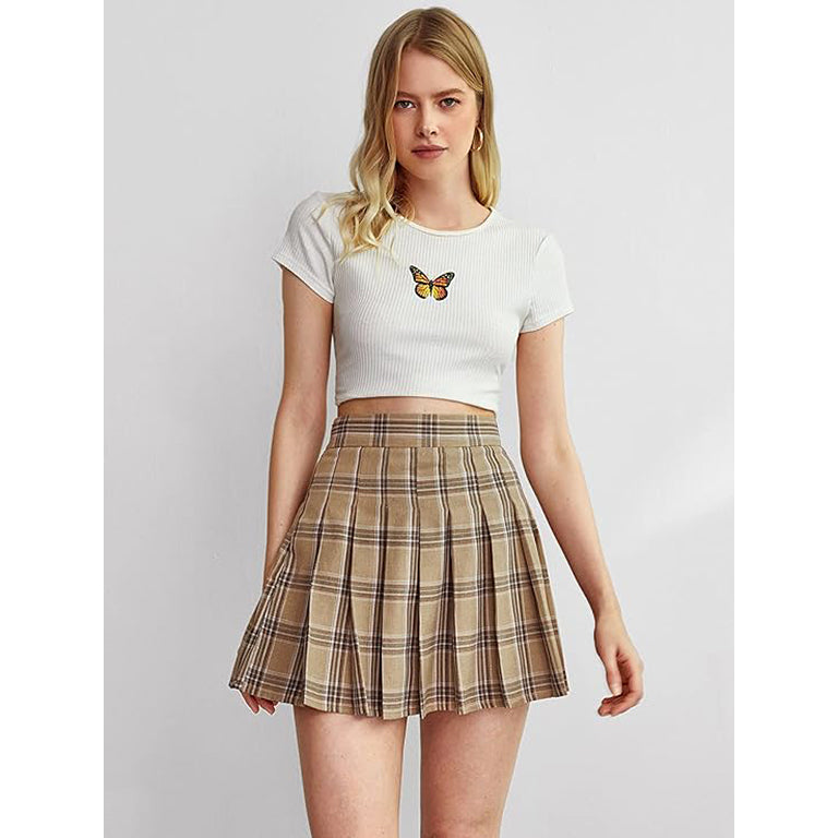 Women High Waist Pleated A-Line  Mini Skirt Skater Tennis Skirt