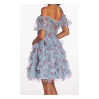 Women's Mesh Print Off the Shoulder Ruffle Fit and Flare Dress