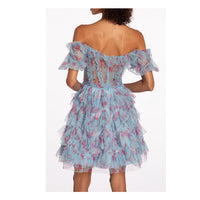 Women's Mesh Print Off the Shoulder Ruffle Fit and Flare Dress