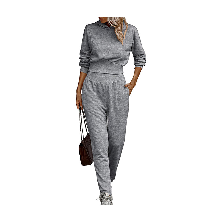 Womens  2 Piece Outfits Sweatsuit Crop Hooded Pullover Sweatshirt Top Jogger Sweatpants Tracksuits Set